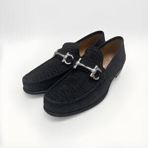 Ferragamo Suede Snake Python Pattern Black Loafer US SIZE 10 Gancini